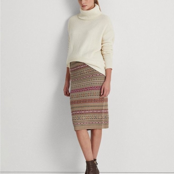 RALPH LAUREN Fair Isle Linen Blend Pencil Sweater Skirt Size XL NEW - Picture 1 of 10